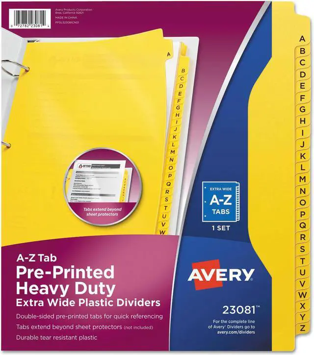 Alt view image 6 of 6 - Avery Heavy-Duty Plastic Industrial Dividers, 26 A-Z Tabs, Yellow (23081)