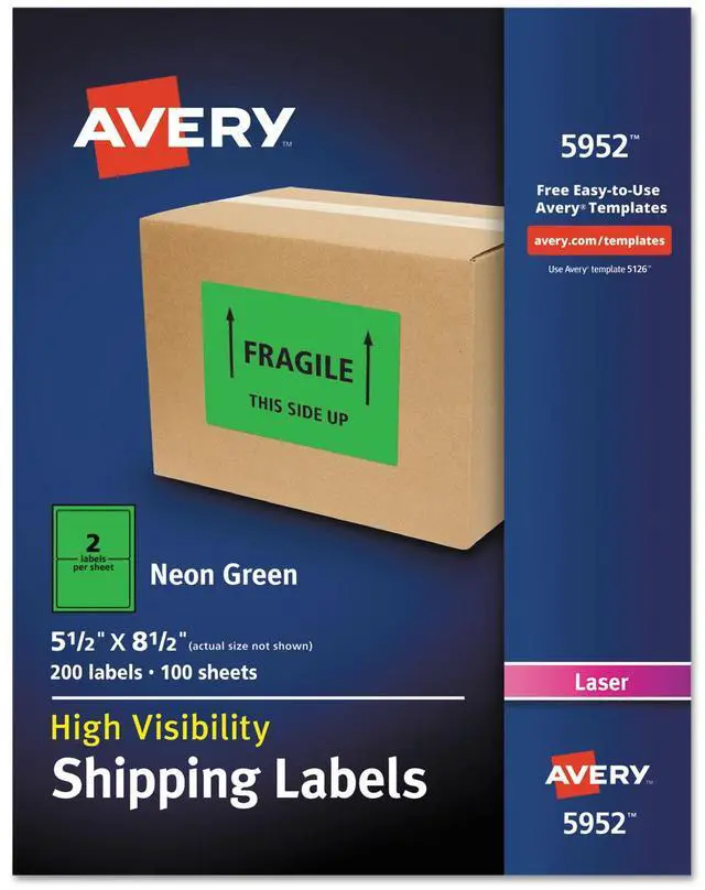 Alt view image 8 of 14 - Avery Neon Shipping Label Laser 5 1/2 x 8 1/2 Neon Green 200/Box 5952