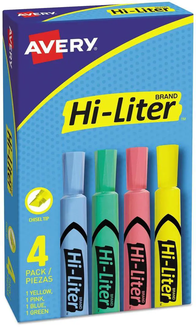 Alt view image 14 of 19 - Avery HI-LITER Desk-Style Highlighter Chisel Tip Assorted Colors 4/Set 17752