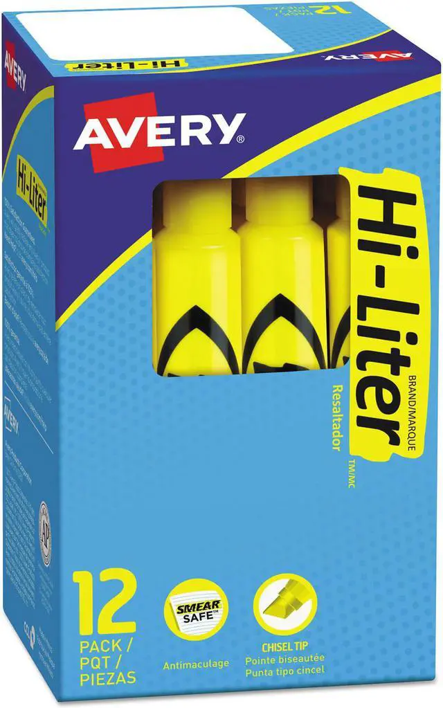 Alt view image 7 of 7 - Avery 07742 Desk Style Highlighter, Chisel Tip, Yellow Ink, 1 Dozen
