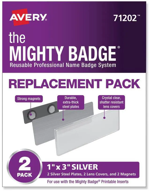 Alt view image 6 of 6 - The Mighty Badge by Avery, 1” x 3”, Silver, 2 Reusable Name Tags