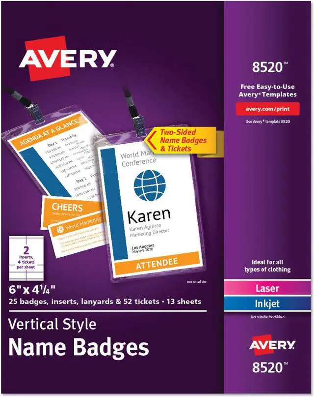 Alt view image 2 of 10 - avery vertical name badges, durable plastic holders, lanyards, 6 x 41/4, 25 badges 8520