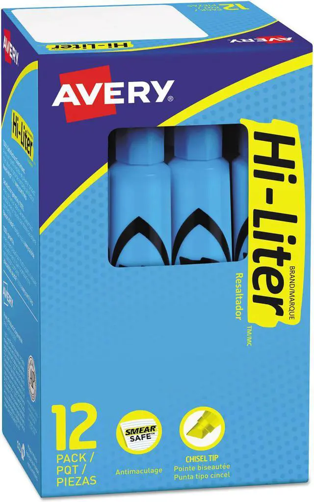 Alt view image 3 of 10 - Avery 07746 Desk Style Highlighter, Chisel Tip, Light Blue Ink, 1 Dozen