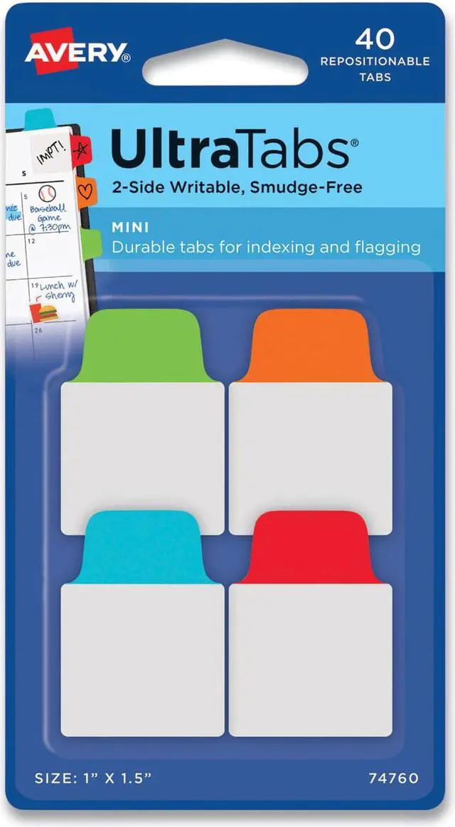 Alt view image 6 of 14 - Avery Ultra Tabs Repositionable Tabs 1 x 1.5 Primary:Blue Green Orange Red 40/Pk