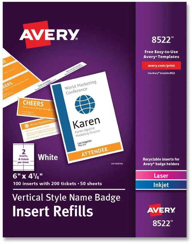 Alt view image 4 of 12 - Avery® Vertical Name Badge Inserts, 6" x 4 1/4", White, Box Of 100 Inserts
