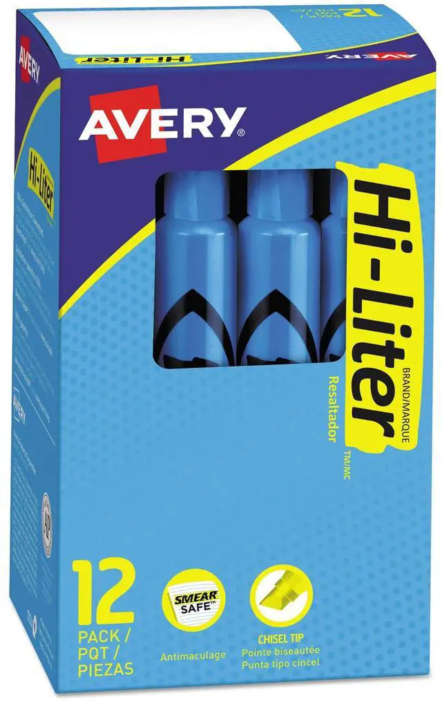 Alt view image 8 of 13 - Avery HI-LITER Desk-Style Highlighter Chisel Tip Fluorescent Blue Ink Dozen 24016
