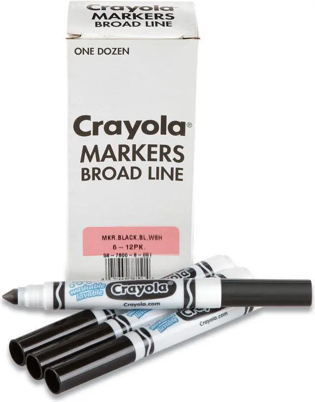 Alt view image 6 of 6 - Crayola Broad Line Washable Markers Broad Bullet Tip Black 12/Box 587800051