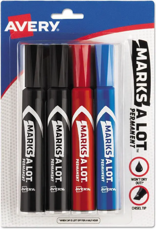 Alt view image 11 of 17 - Marks-A-Lot Regular Desk Style Permanent Marker Chisel Tip Assorted 4/Set 07905
