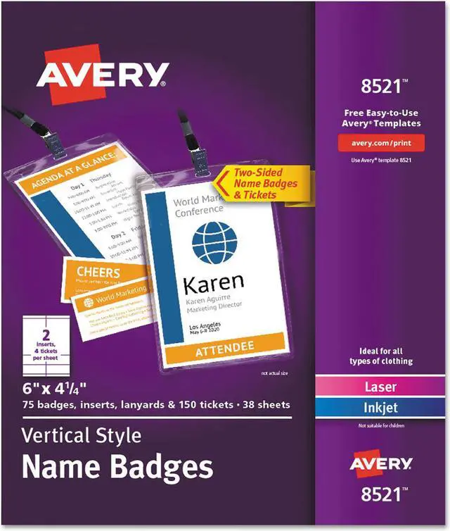 Alt view image 6 of 13 - Avery Vertical Name Badges & Tickets, Durable Plastic Holders, Lanyards, 6" x 4-1/4", 75 Badges (8521)
