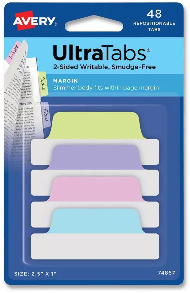 Alt view image 8 of 14 - Avery Tabs Repositionable 2-Sided 2-1/2"x1" 48/PK AST Pastel 74867