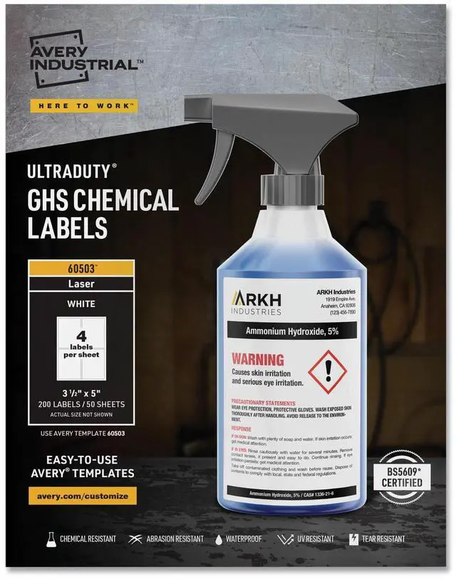 Alt view image 16 of 17 - Avery Chem Label, 3-1/2"W x 5"H, 200 Lbls,  PK200  Synthetic Film  60503