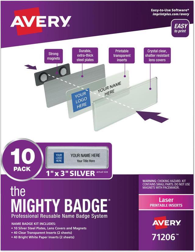 Alt view image 8 of 15 - The Mighty Badge, 1x3 Silver, 10 Reusable Name Tags 80 Laser Inserts