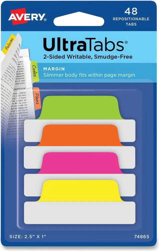 Alt view image 9 of 15 - Avery Tabs Repositionable 2-Sided 2-1/2"x1" 48/PK AST Neon 74865
