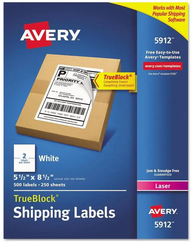 Alt view image 6 of 10 - Avery Shipping Labels, TrueBlock Technology, Permanent Adhesive, 5-1/2" x 8-1/2", 500 Labels (5912)
