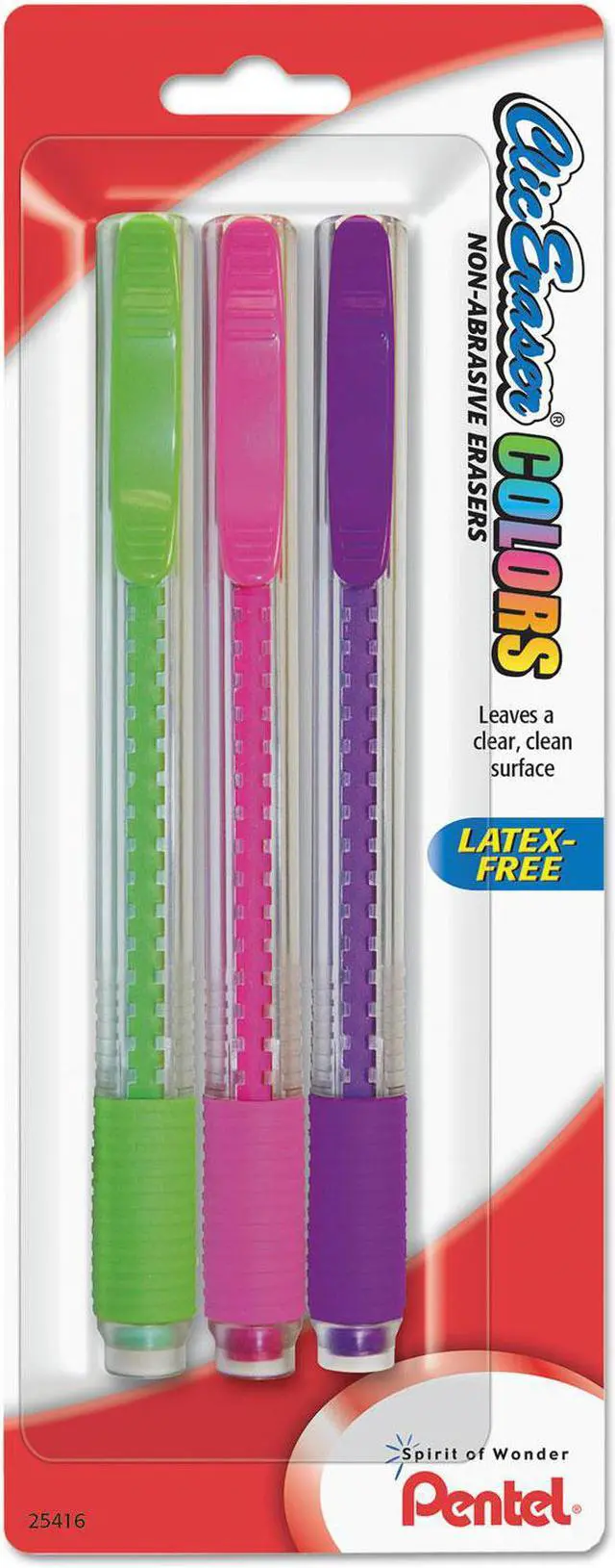 Alt view image 4 of 7 - Clic Eraser COLORS Eraser For Pencil Marks White Eraser Assorted Barrel Colors 3/Pack ZE23BP3M