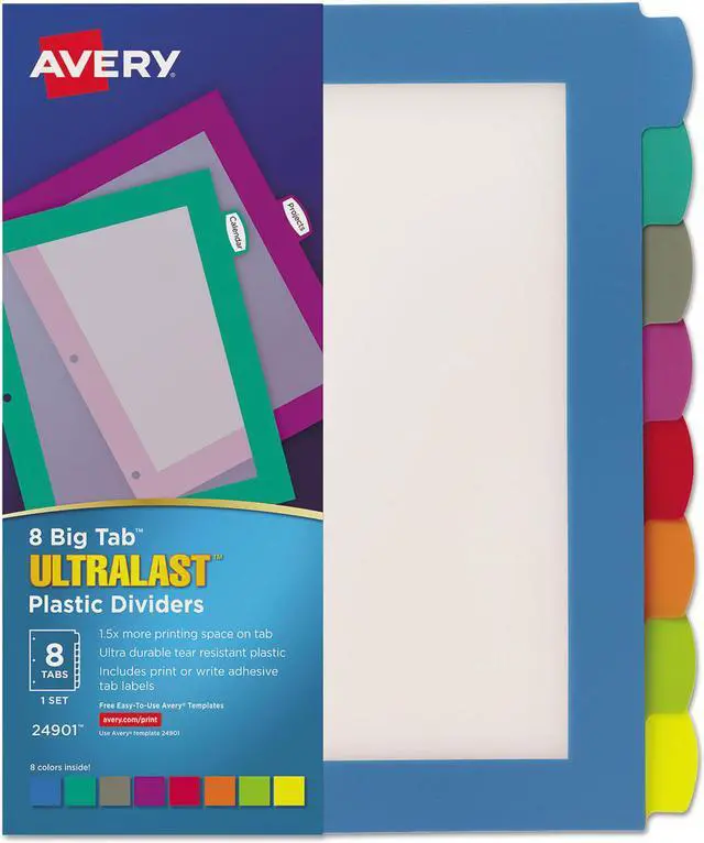 Alt view image 9 of 14 - Avery Ultralast Big Tab Plastic Dividers, 8-Tab Set, Multicolor (24901)