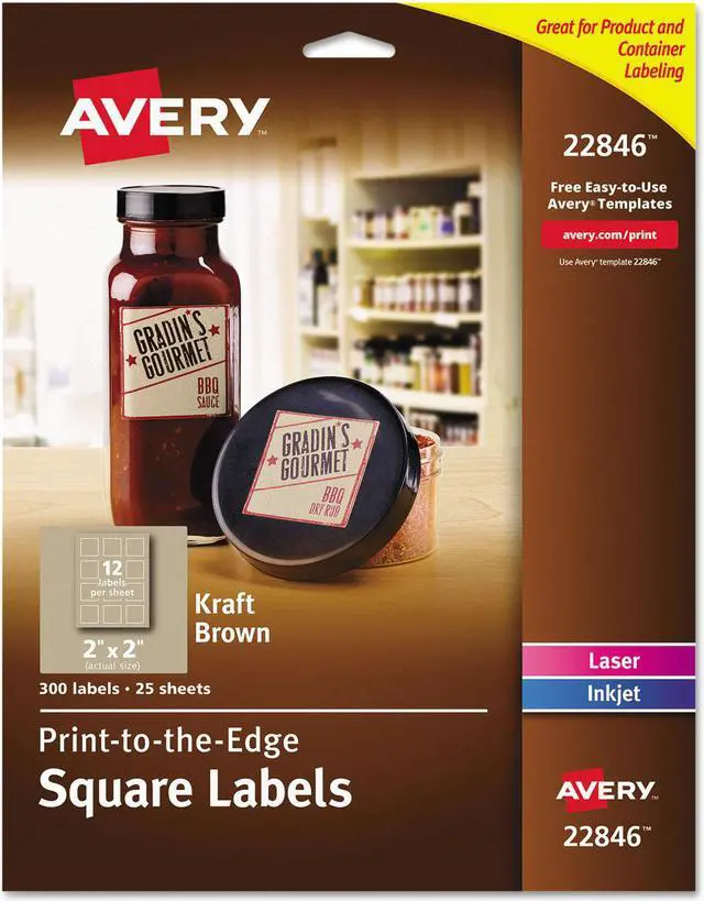 Main image of Avery Square Print-to-the-Edge Labels 2 x 2 Kraft Brown 300/Pack 22846