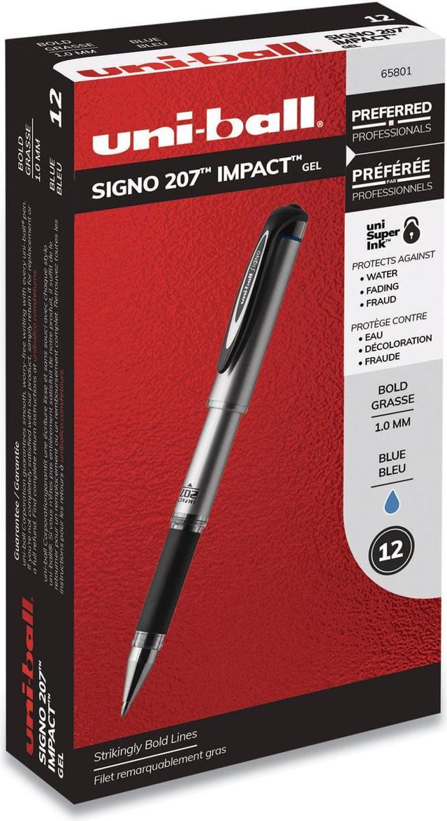 Uni-Ball 207 Impact Stick Gel Pen, Bold 1mm, Blue Ink, Black Barrel