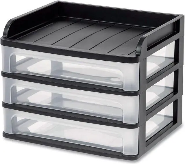 Alt view image 2 of 5 - IRIS Small Three-Drawer Desktop Storage 3 Sections Black/Clear 150163
