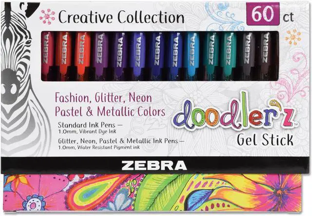 Alt view image 2 of 5 - Zebra doodler'z Gel Pen Medium Point Assorted Inks 60/Pack (41960)