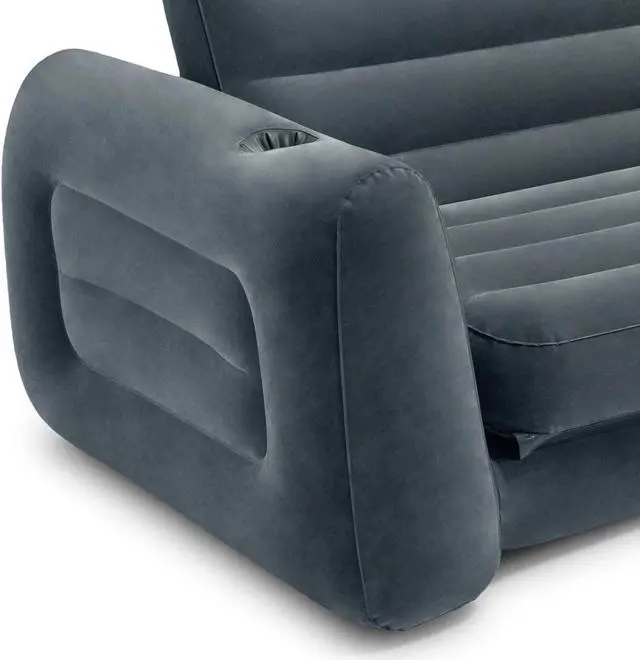 Alt view image 3 of 12 - Intex Queen Size Inflatable Pull-Out Sofa Bed Sleep Away Futon Couch, Dark Gray