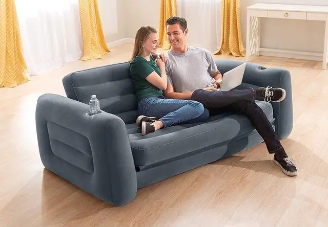 Alt view image 6 of 12 - Intex Queen Size Inflatable Pull-Out Sofa Bed Sleep Away Futon Couch, Dark Gray