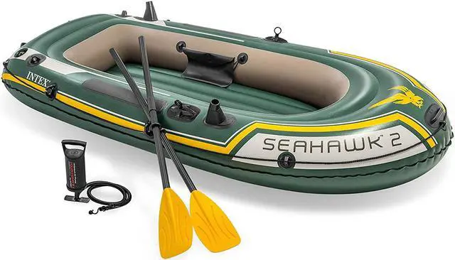 Alt view image 3 of 10 - Intex Seahawk 2 Inflatable 2 Person Floating Boat Raft Set with Oars & Air Pump