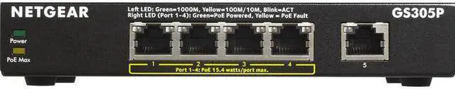 Main image of NETGEAR 5-Port Gigabit Ethernet Unmanaged PoE Switch (GS305P v2) - with 4 x PoE+ @ 63W, Desktop or Wall Mount