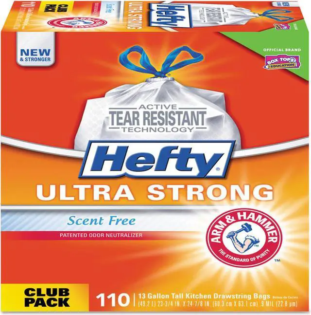 Alt view image 2 of 10 - Hefty E84570 Ultra Strong Tall Kitchen & Trash Bags, 13Gal, 0.9 Mil, White, 110/Box