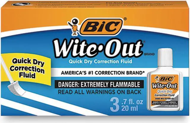 Alt view image 12 of 20 - Bic Wite-Out Quick Dry Correction Fluid 20 ml Bottle White 3/Pack WOFQD324