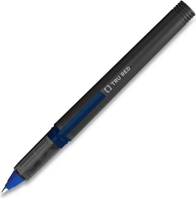 Main image of Tru Red Roller Ball Pen, Stick, Fine 0.5 mm, Blue Ink, Black Barrel, Dozen