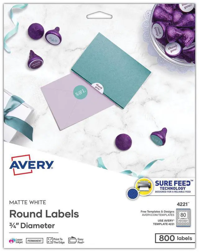 Alt view image 6 of 12 - Avery Printable Round Labels with Sure Feed, 3/4" Diameter, Matte White, 800 Customizable Labels (4221)