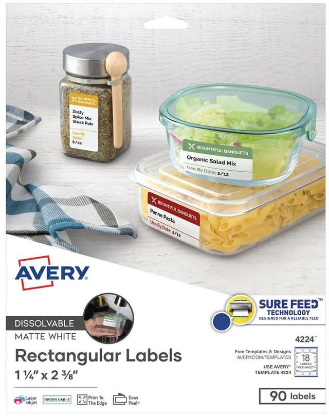 Alt view image 9 of 15 - Avery Printable Dissolvable Rectangle Labels, 1-1/4" x 2-3/8", White, 90 Customizable Labels (4224)