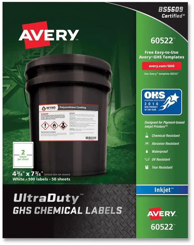 Alt view image 10 of 12 - Avery GHS Chemical Label,  Color White,  PK 100 White  Synthetic Film 7278260522