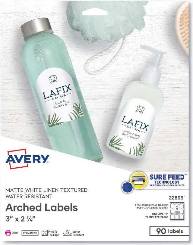 Main image of Avery Textured Arched Print-to-the-Edge Labels 3 x 2 1/4 White 90/Pack 22809