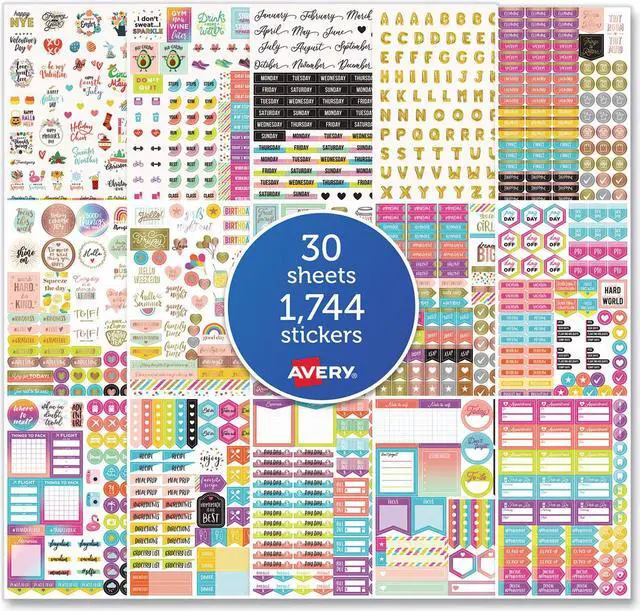 Alt view image 8 of 8 - Avery Planner Sticker Variety Pack, 30 Sticker Sheets, 1,744 Stickers Total (6785)