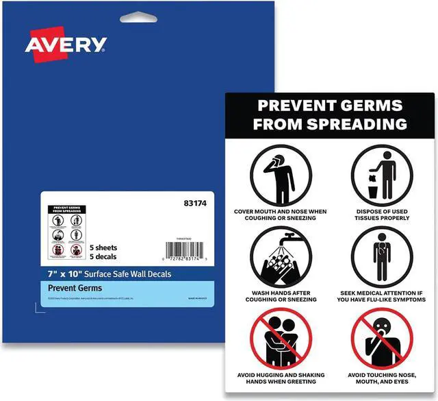 Alt view image 2 of 15 - Avery "Prevent Germs from Spreading" Decals, 7" x 10" (83174)