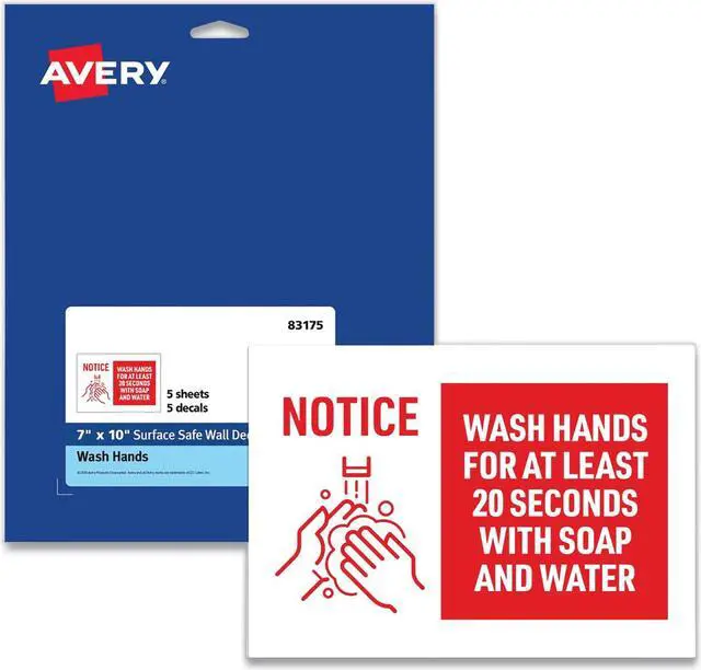 Alt view image 8 of 15 - Avery "Wash Hands for at Least 20 Seconds" Decals, 7" x 10" (83175)