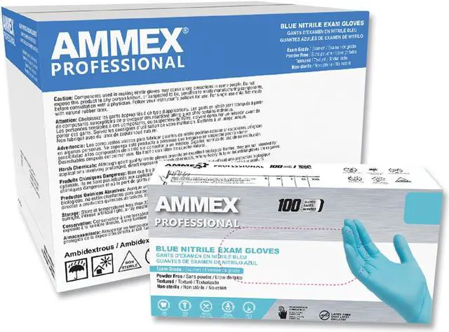 Main image of AMMEX Nitrile Exam Gloves Powder-Free 3 mil Large Blue 100/Box APFN46100