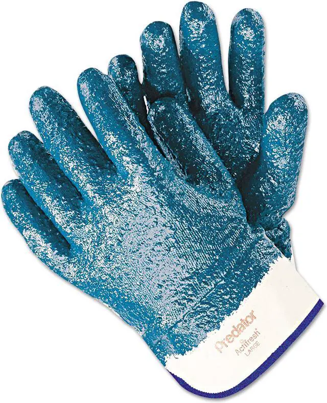 Alt view image 2 of 3 - Memphis Predator Premium Nitrile-Coated Gloves Blue/White Large 12 Pairs 9761R
