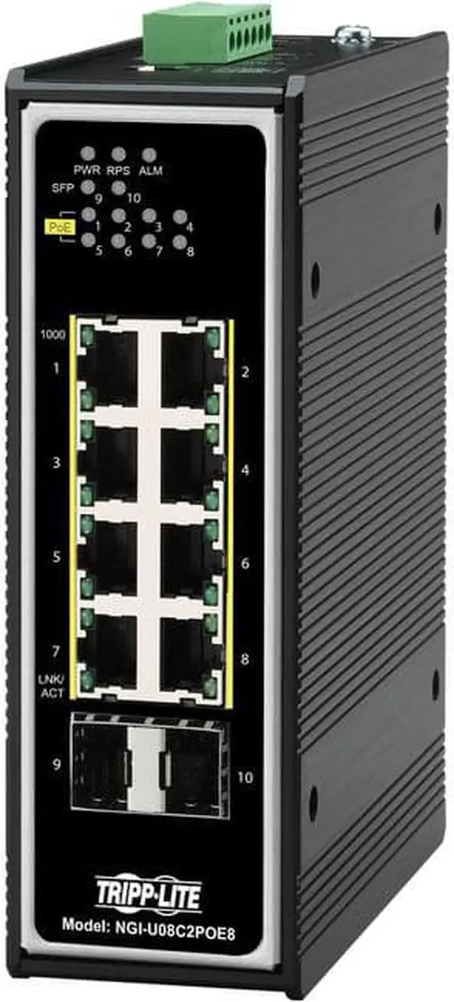 Alt view image 8 of 11 - Tripp Lite 8-Port PoE+ 30W Unmanaged Industrial GbE Switch NGI-U08C2POE8