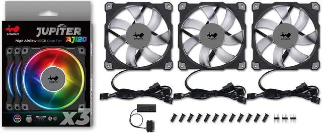 Alt view image 3 of 16 - in win jupiter aj120 high air flow addressable rgb fan kit 120mm (triple pack)