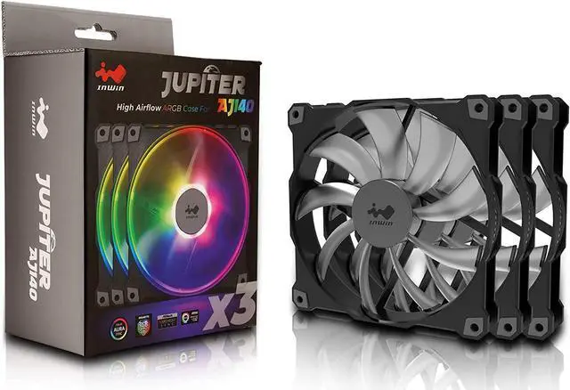 Alt view image 2 of 10 - inwin jupiter aj140 addressable rgb triple fan kit 140mm high performance cooling computer case fan cooling with control (aj140
