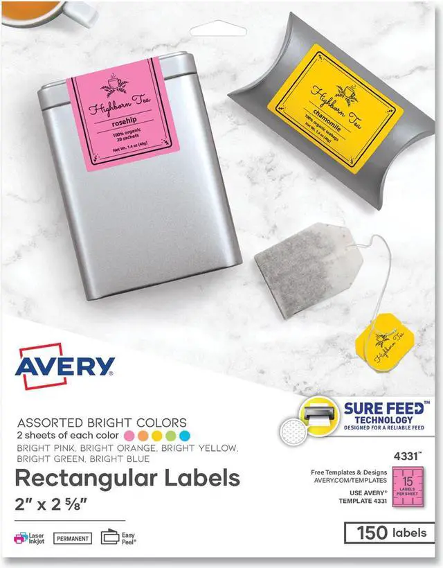 Alt view image 11 of 20 - Avery Label,2x2 5/8",150/Pk,Ast 4331