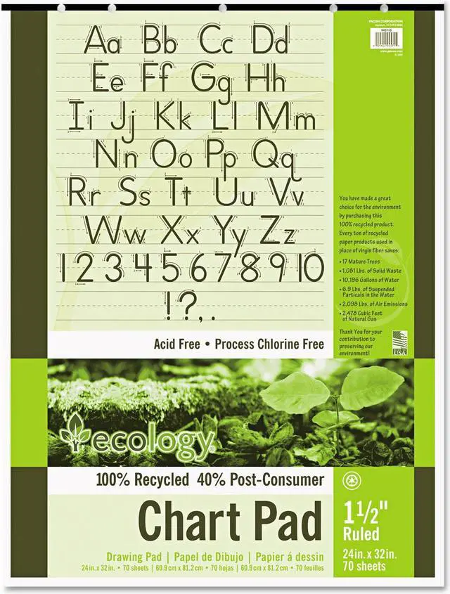 Alt view image 7 of 9 - S.A.V.E Recycled Chart Pads, 1-1/2In Ruled, 24 X 32, White, 70 Sheets