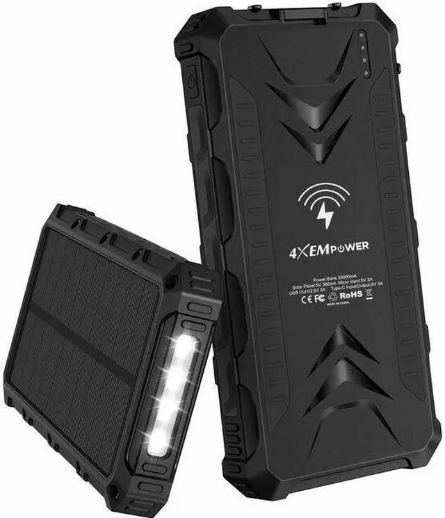 Main image of 4XEM 20000 maH Mobile Solar Power Bank and Charger Black 4XSOLARPWRBK