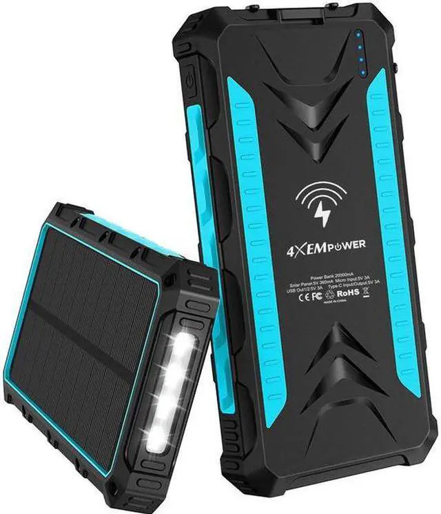 Main image of 4XEM 20000 maH Mobile Solar Power Bank and Charger Blue 4XSOLARPWRBL
