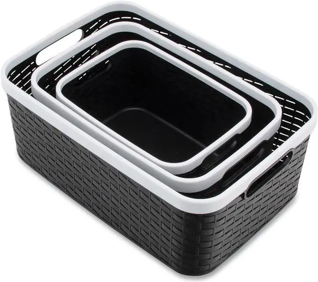 Main image of Open Lid Storage Bin Assorted Sizes Black/White 3/Pack 39220