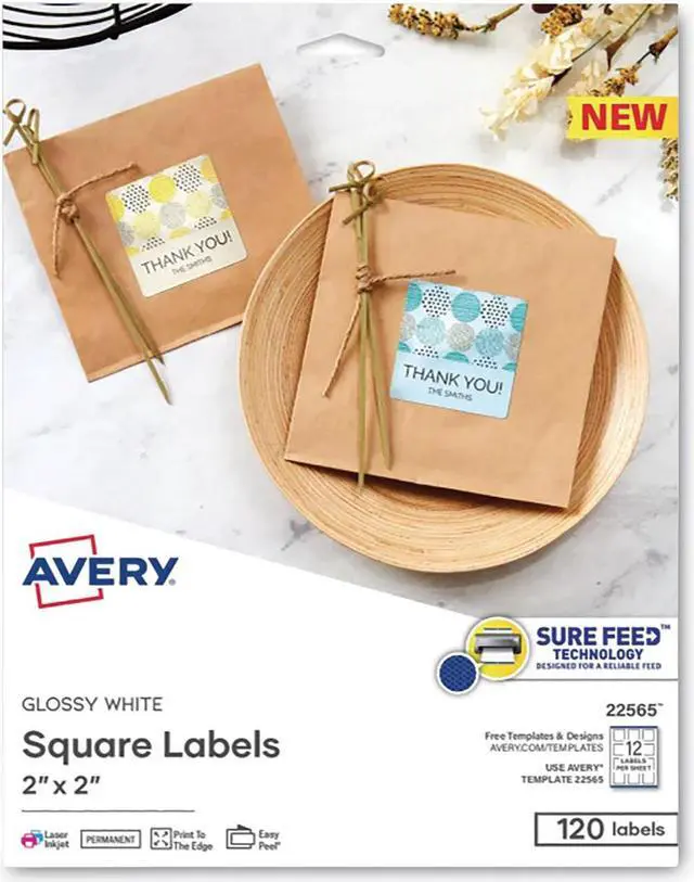 Alt view image 8 of 8 - Avery Printable Blank Square Labels, 2" x 2", Glossy White, 120 Customizable Labels (22565)
