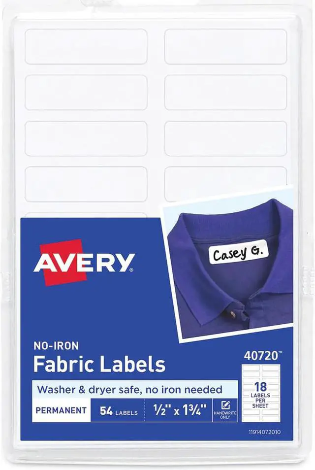 Alt view image 8 of 8 - Avery No-Iron Fabric Labels, Washer & Dryer Safe, 1/2" x 1-3/4", 54 Labels